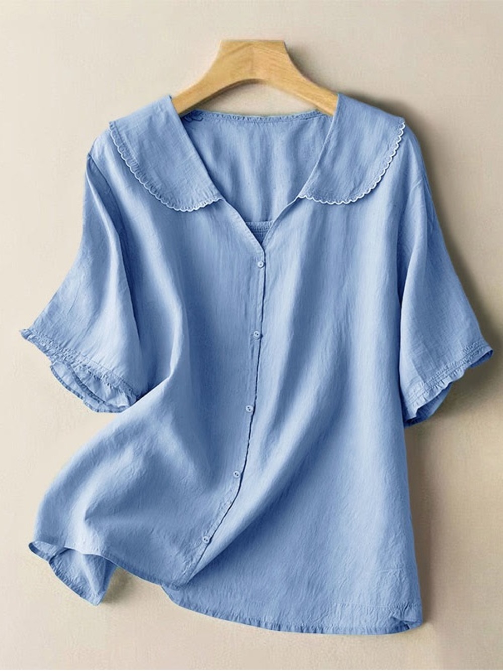 Blue Sailor Collar Button Front Blouse - Size Medium